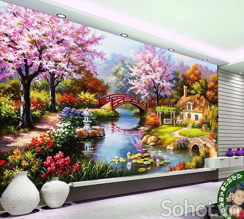 Tranh gạch 3d phong cảnh đồng quê ốp tường - 43XCC