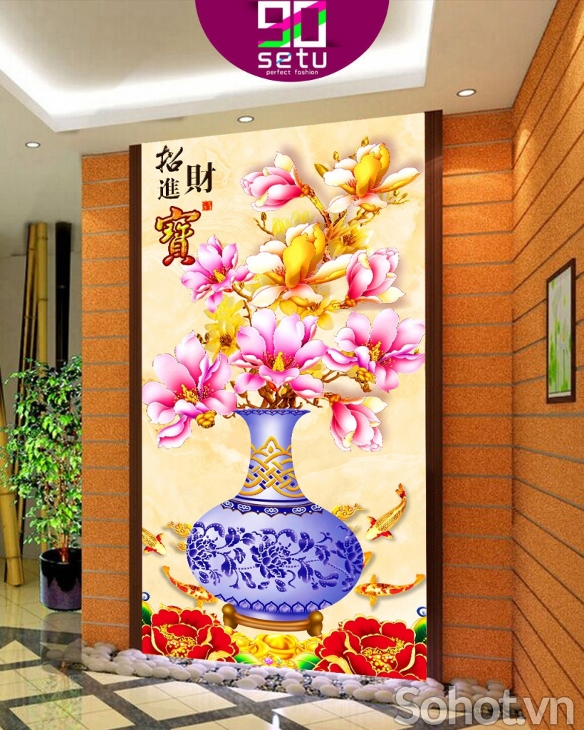 Tranh gạch 3d tranh bình hoa - JGF85