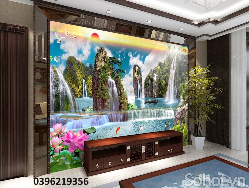 Tranh gạch 3D thác nước trang trí