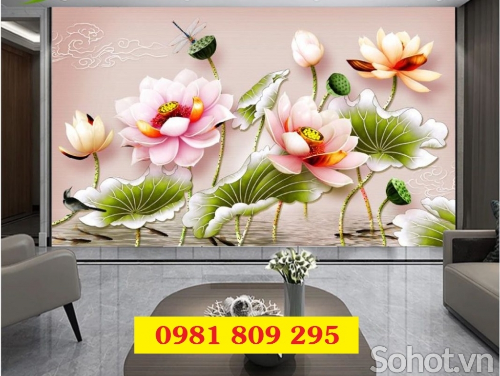 Tranh gạch men 3d hoa sen , tranh hoa ngọc