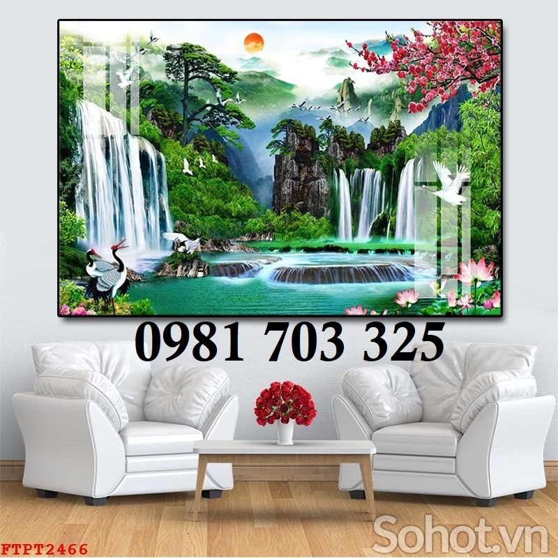 Tranh gạch 3D thác nước hữu tình