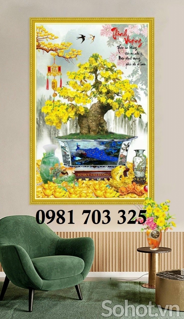 Tranh gạch hoa mai vàng ốp tường
