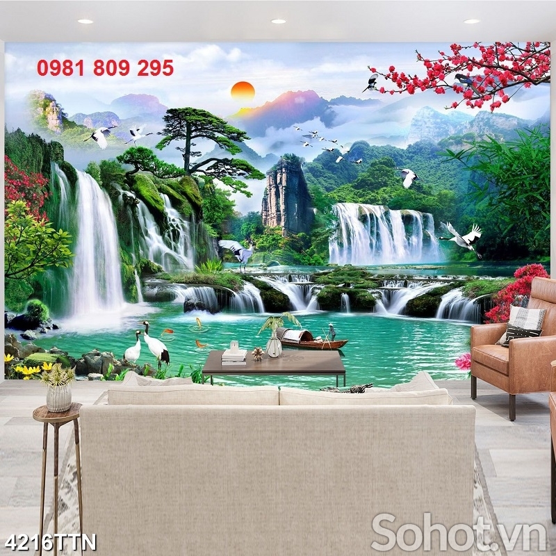 Tranh gạch men thác nước đẹp HP254
