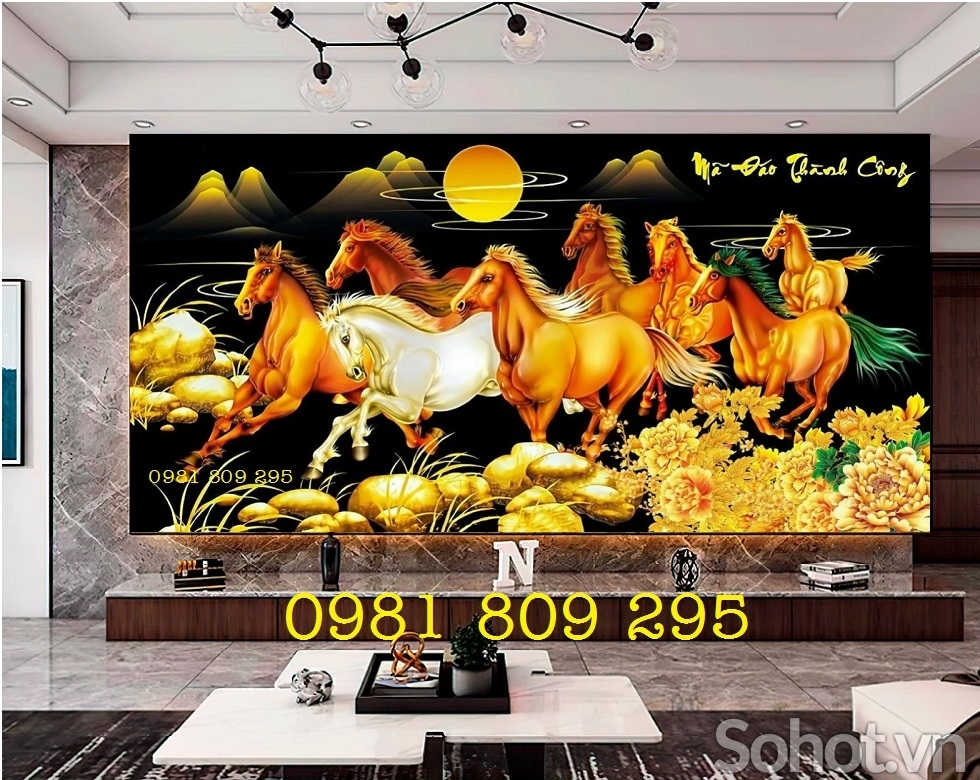 Gạch tranh ngựa - tranh ốp tường phòng khách