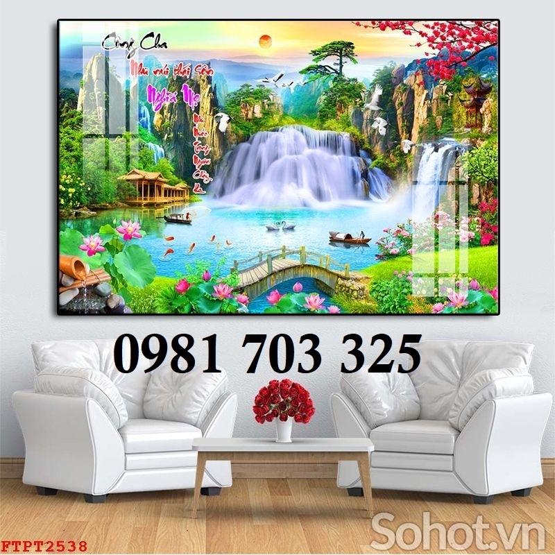 Tranh gạch 3D thác nước hữu tình