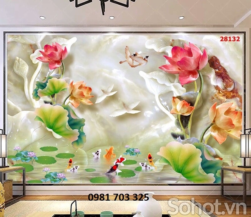 Gạch tranh hoa sen ốp tường
