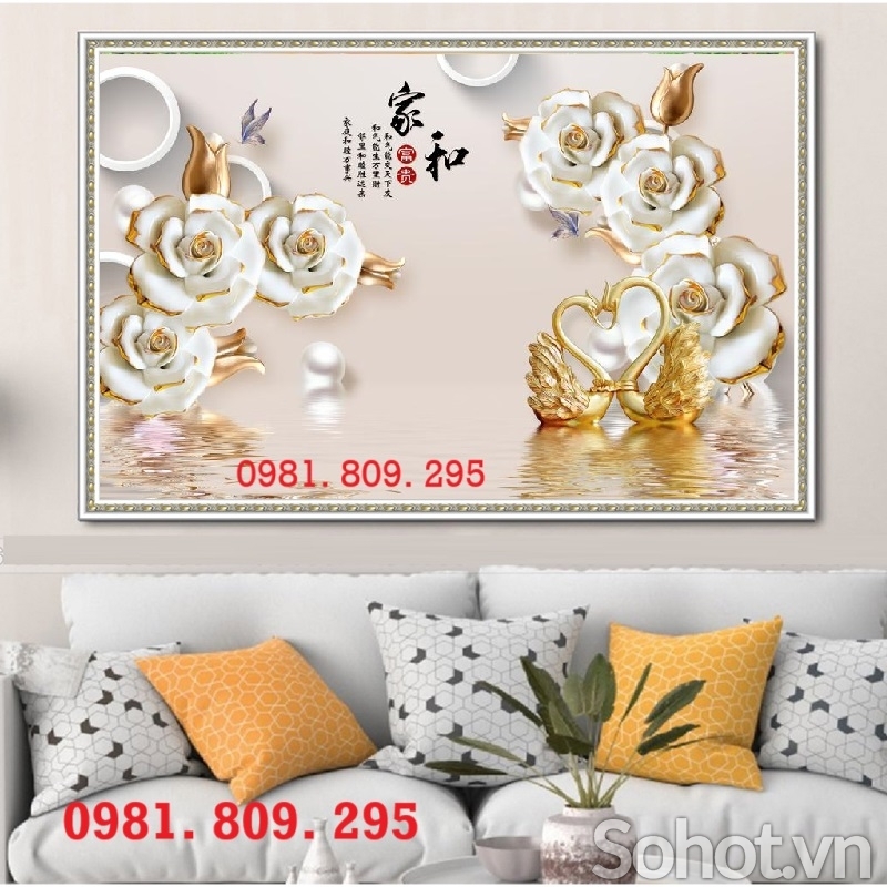 Tranh gạch ốp tường trang trí hoa sen