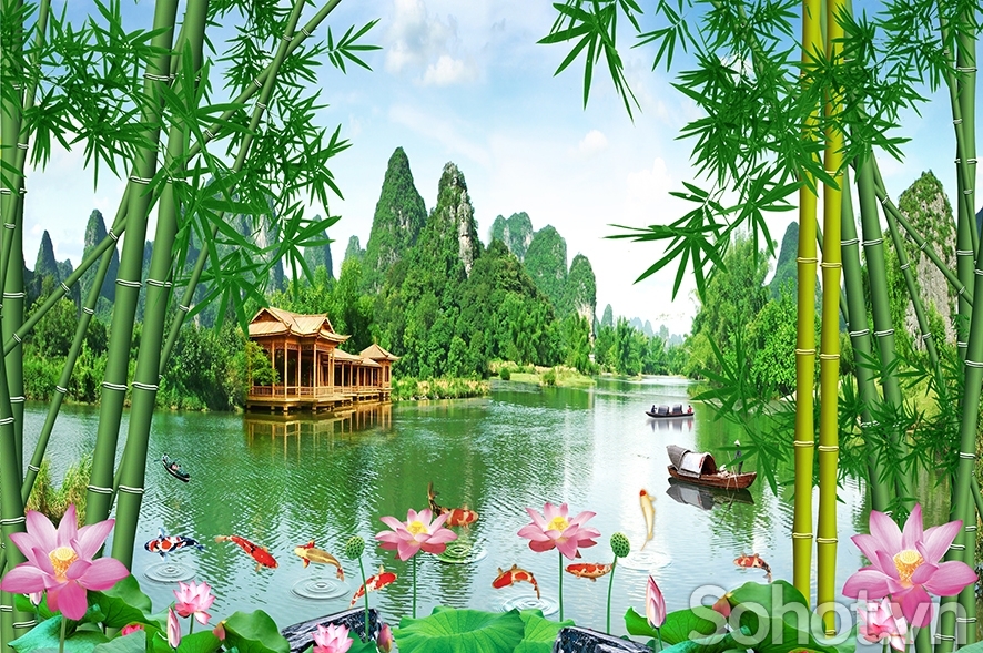 Tranh phong cảnh-Gạch tranh hoa sen - Hà Nội 