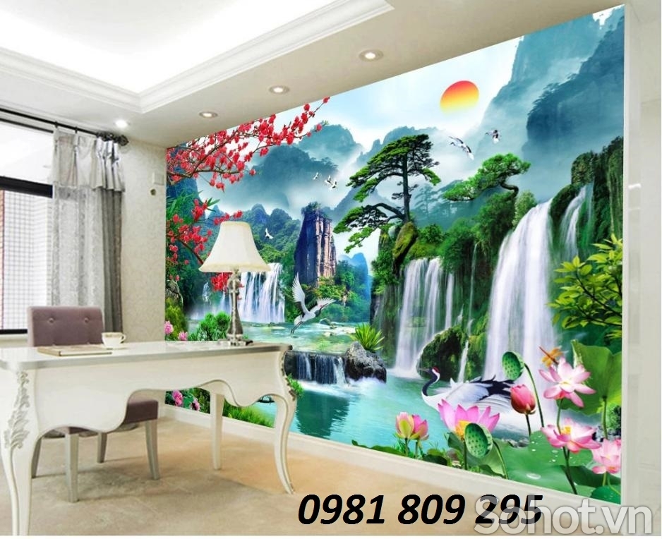 gạch tranh 3d thác nước phong cảnh