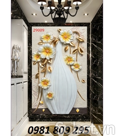 Tranh bình hoa 3d - tranh gạch 3d bình hoa