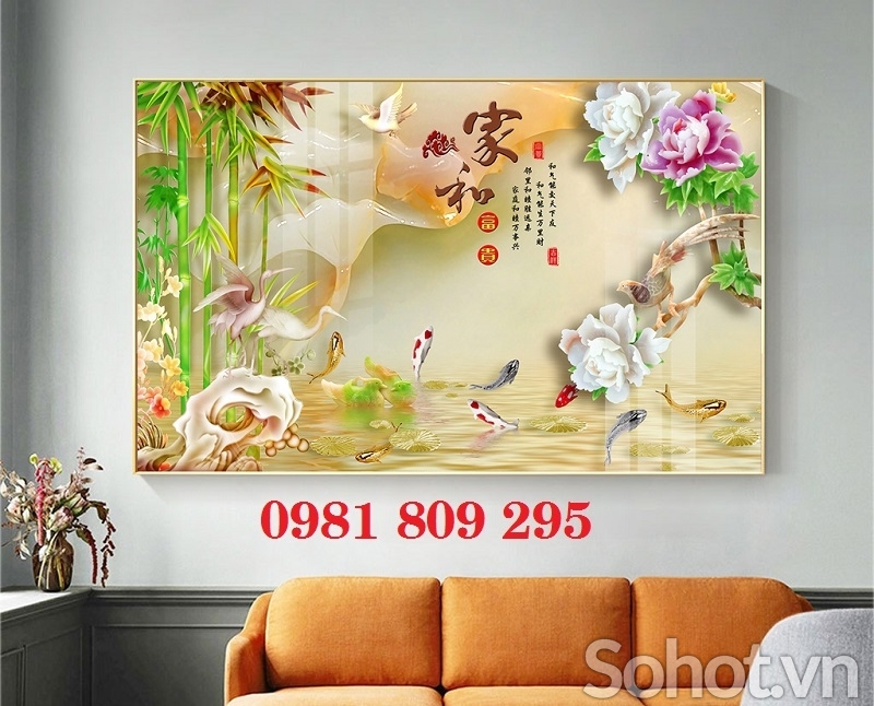 Tranh mẫu đơn , gạch 3d trang trí sứ ngọc HP3698