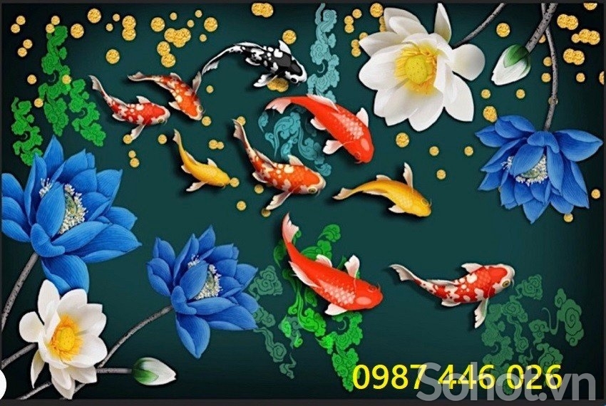 Gạch tranh cá chép vàng