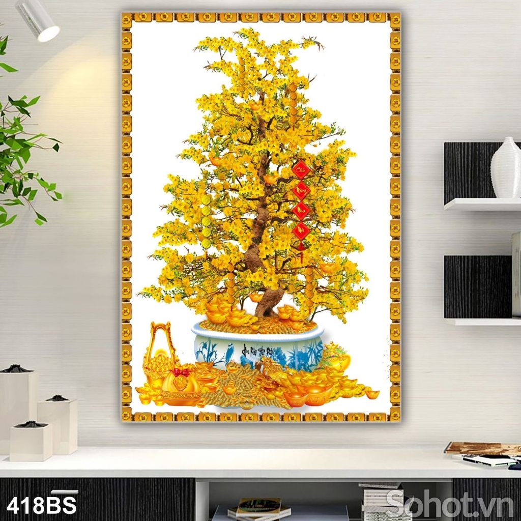 Gạch tranh họa tiết hoa mai vàng