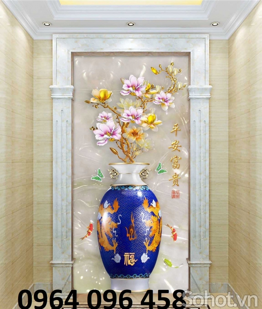 Tranh bình hoa 3d tranh gạch 3d bình hoa PUY5