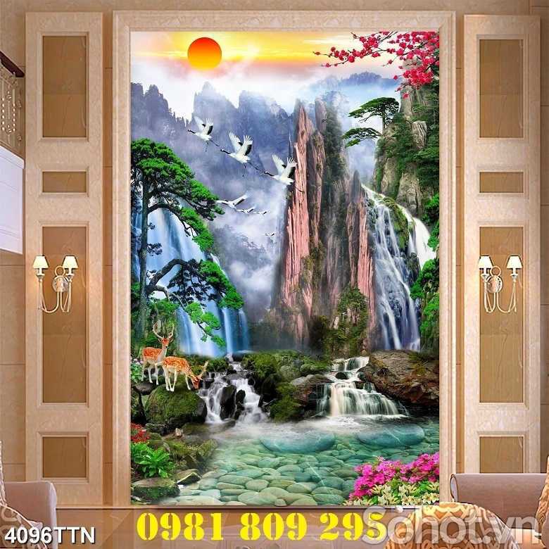 Gạch cao cấp , tranh 3d thác nước khổ dọc