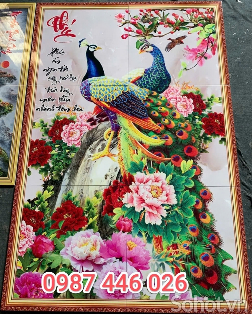 In gạch tranh chim công 3d HP7822
