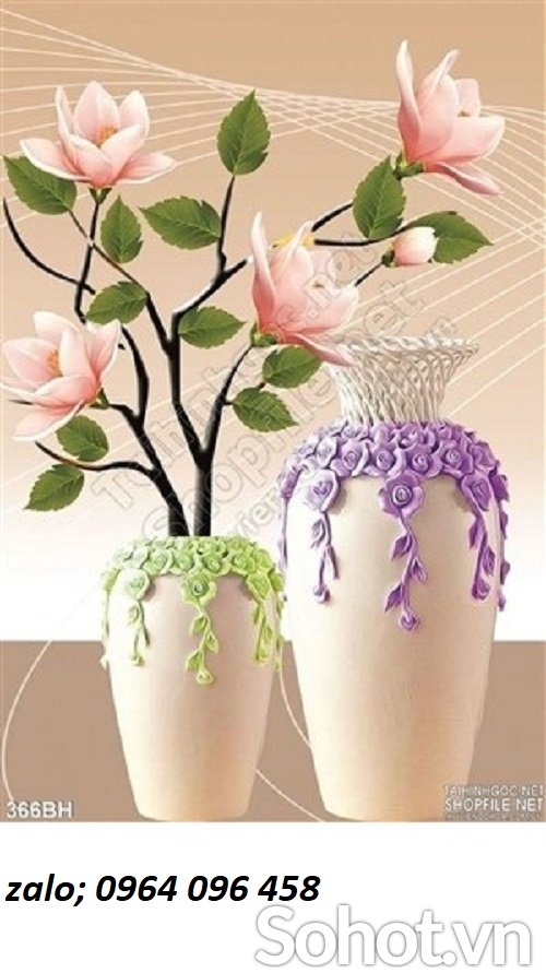 Tranh gạch 3d bình hoa - bvc89