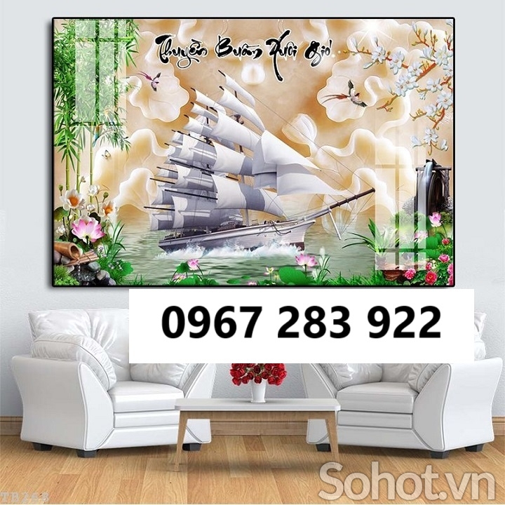 Tranh gạch thuyền buồm xuôi gió trang trí