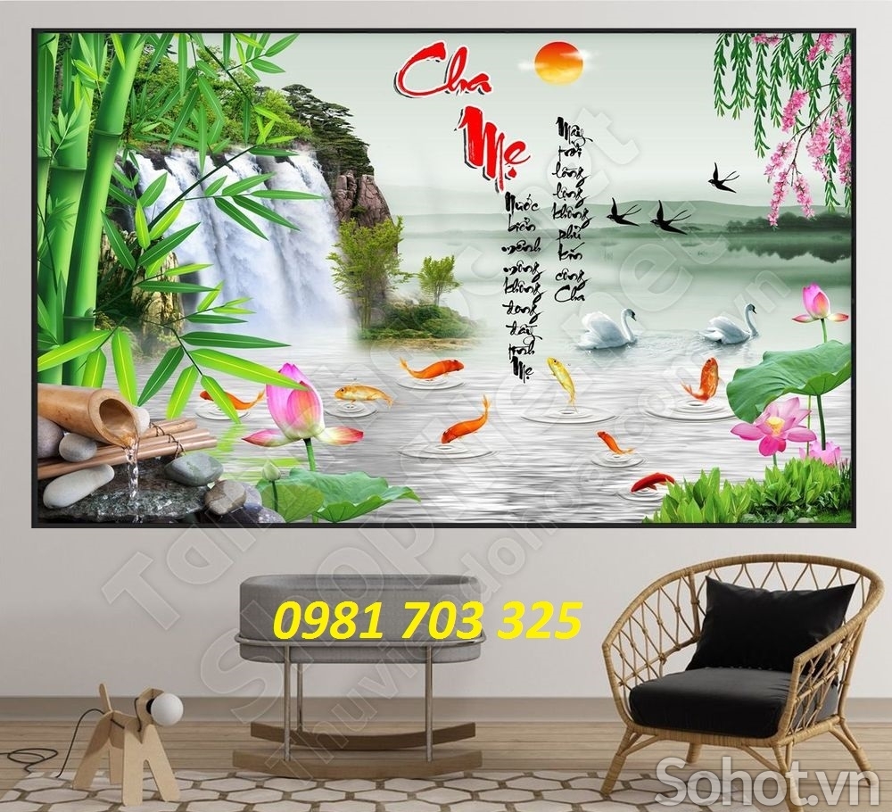 tranh hoa sen- tranh gạch men 3D