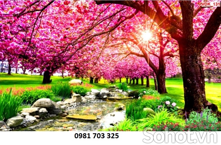 Gạch tranh ốp tường- tranh hoa đào