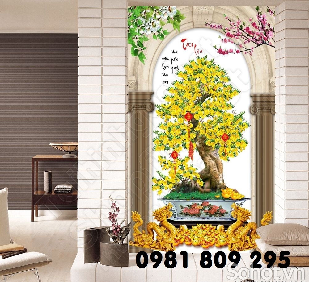 Tranh hoa mai - tranh gạch 3d hoa mai