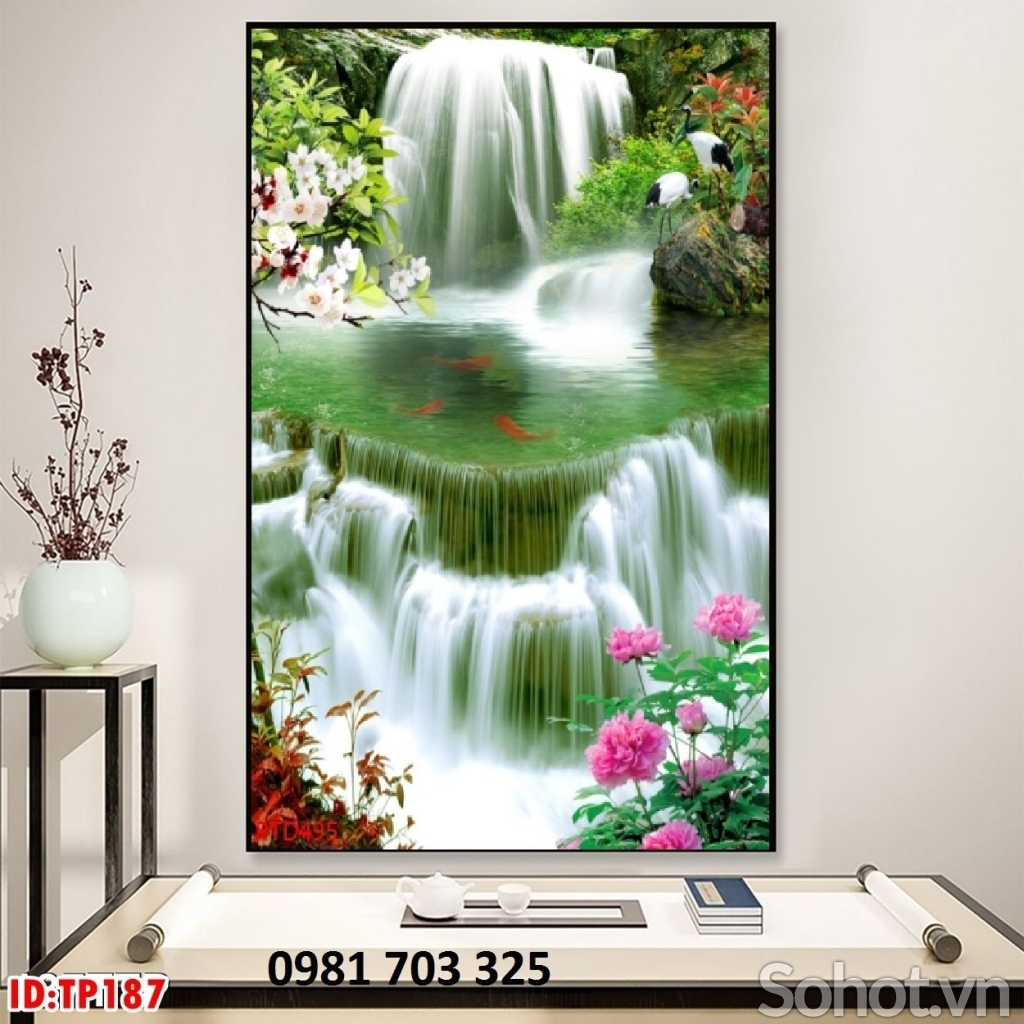 Tranh thác nước, gạch tranh phong cảnh khổ đứng