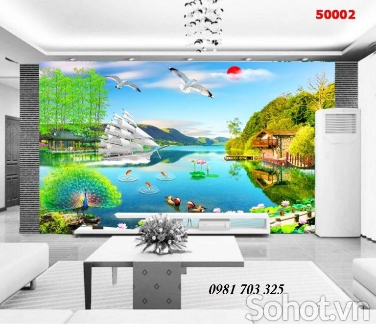 Tranh gạch 3D phong thủy, tranh thuyền buồm