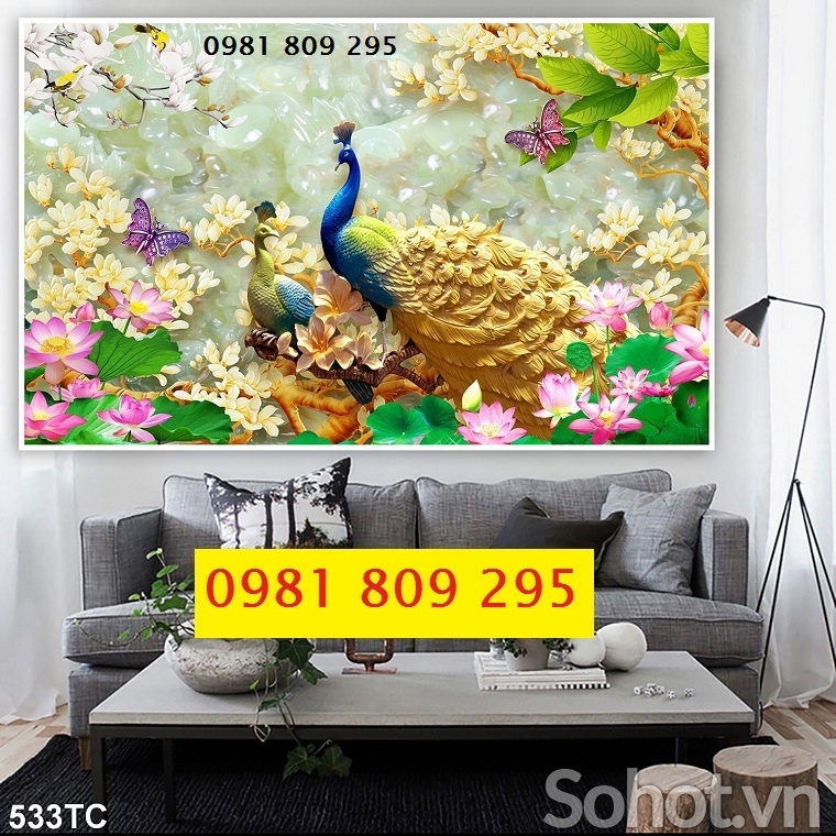 Tranh trang trí 3d , gạch tranh , tranh chim công HP999