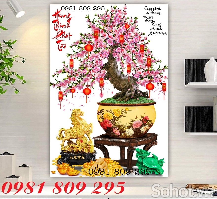 Gạch tranh 3d cây đào ốp tường