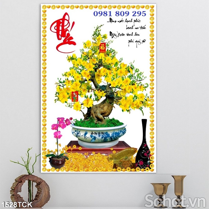 Gạch tranh hoa mai 3d chữ phúc