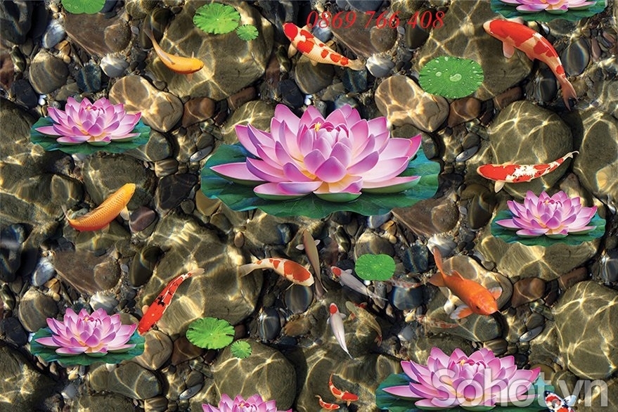 Tranh gạch 3D phong thủy hoa sen cá chép