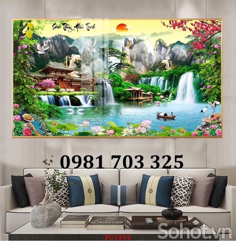 Tranh gạch 3D đẹp hình thác nước