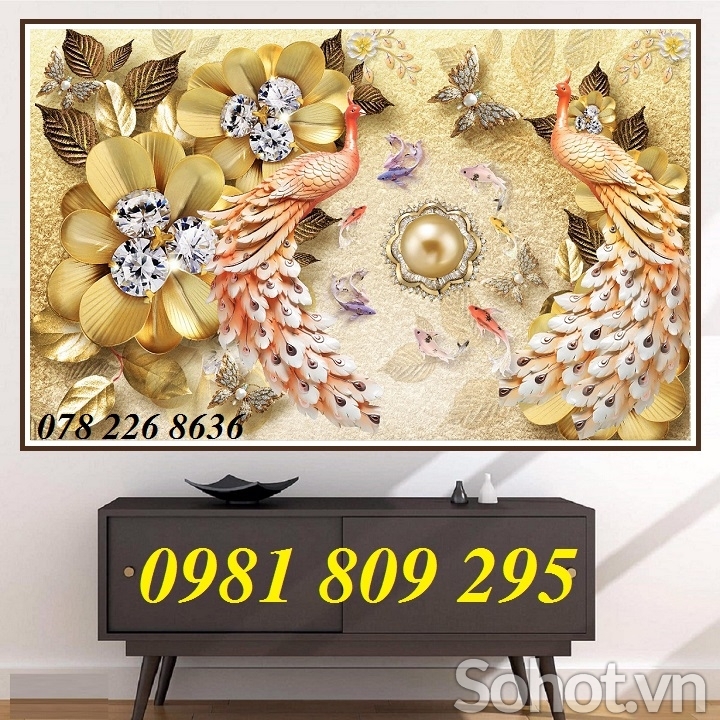 Tranh gạch men chim công phong thủy GP8767