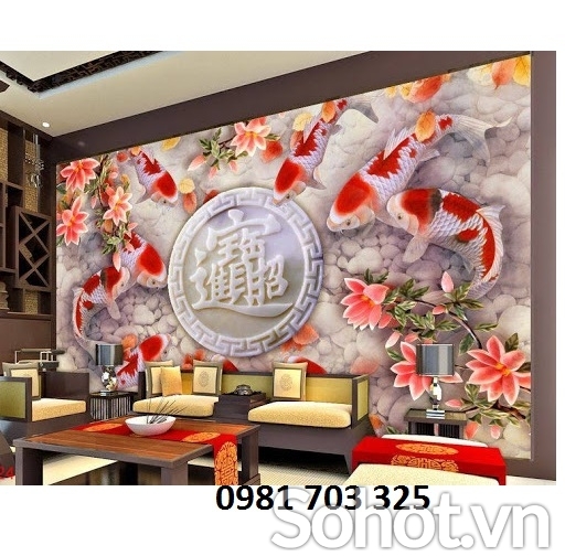 Gạch tranh cá chép ốp tường