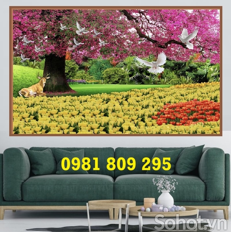 Gạch 3d hoa đào , tranh gạch cao cấp