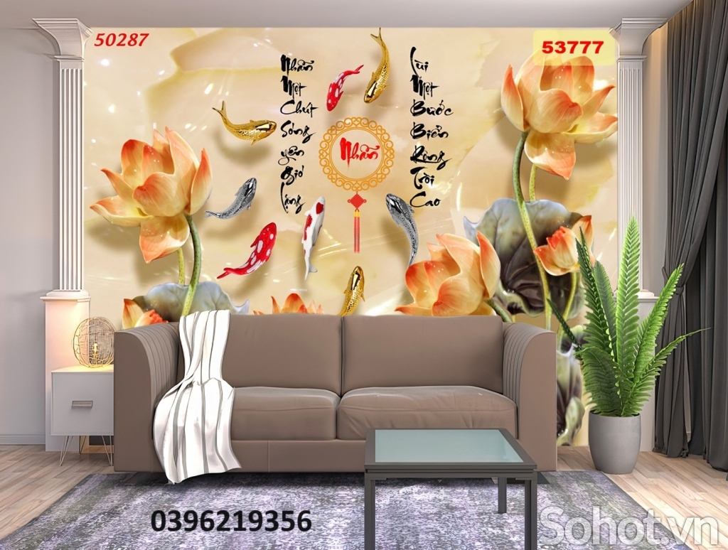 Tranh cá chép đẹp trang trí 3D