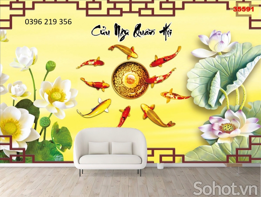 Tranh gạch 3d trang trí phòng khách- Tranh Cá