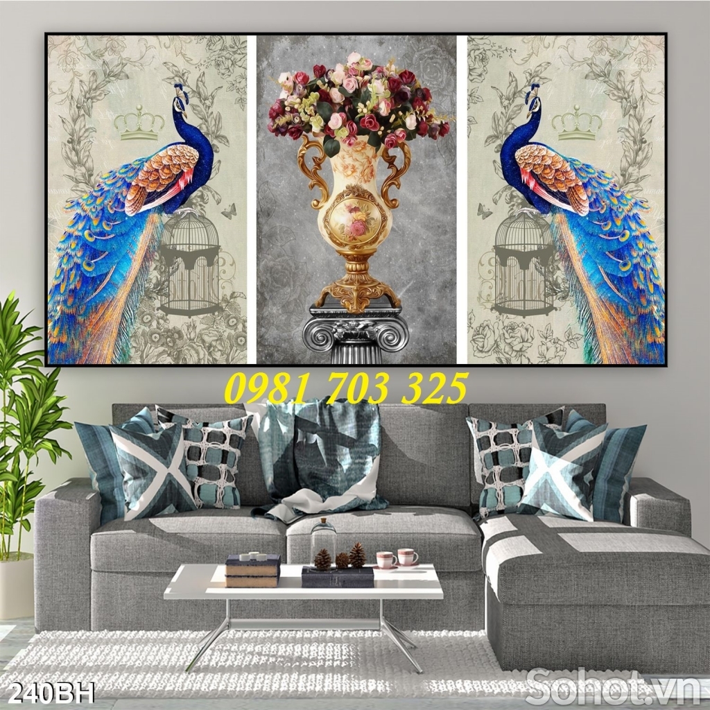 tranh 3D chim công-gạch 3D trang trí