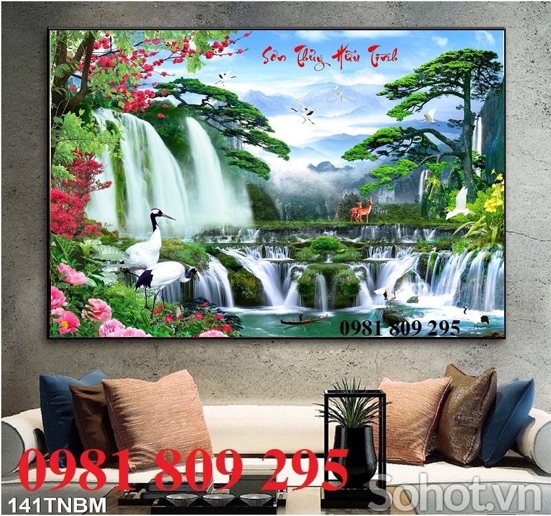 gạch tranh 3d phong cảnh con cò