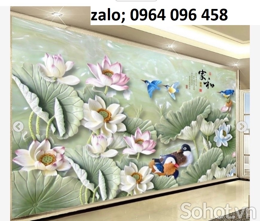Tranh hoa sen 3d - tranh gạch 3d hoa sen - 94XC