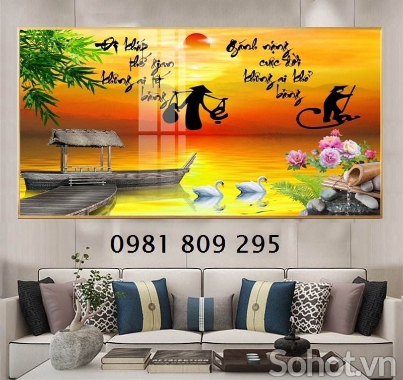 Gạch tranh câu thơ ốp phòng khách hp9658