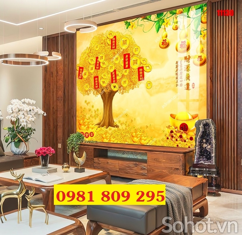 Gạch tranh 3d kim tiền vàng khổ ngang