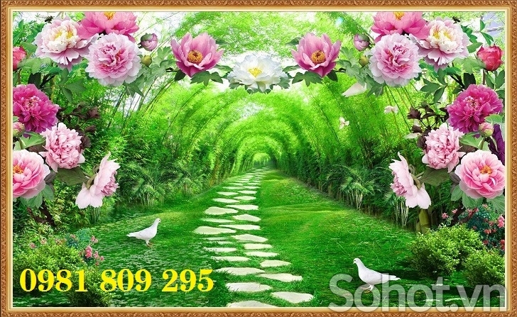 tranh phong cảnh- gạch tranh 3D cảnh vườn hoa