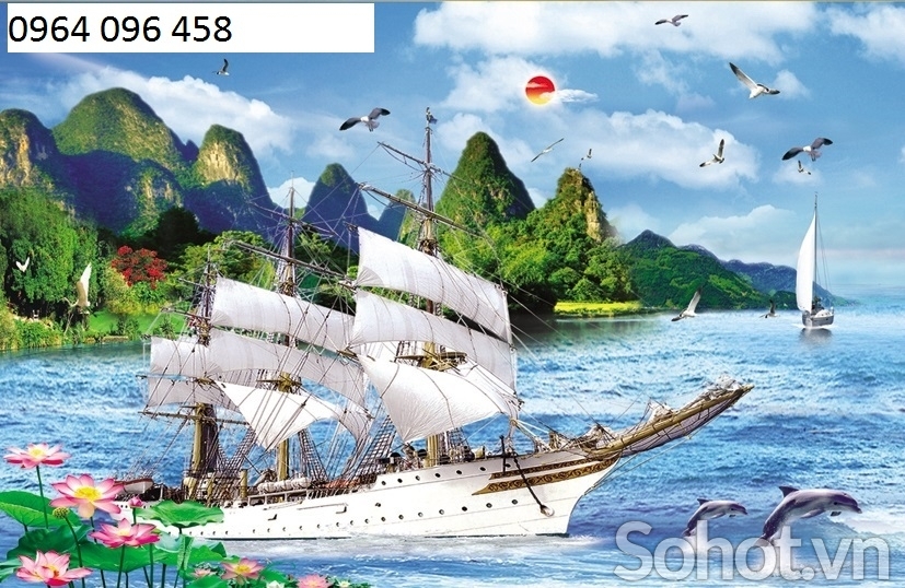 Tranh thuyền buồm phong thủy - gạch tranh 3d ốp tường - 323X