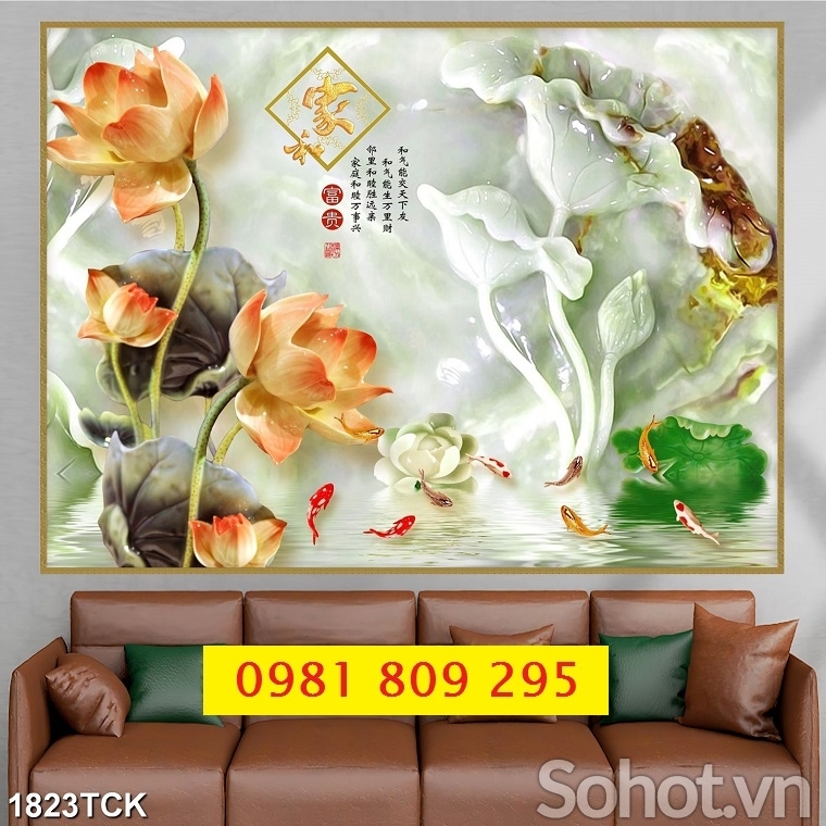 Tranh gạch men hoa sen đẹp JP3258