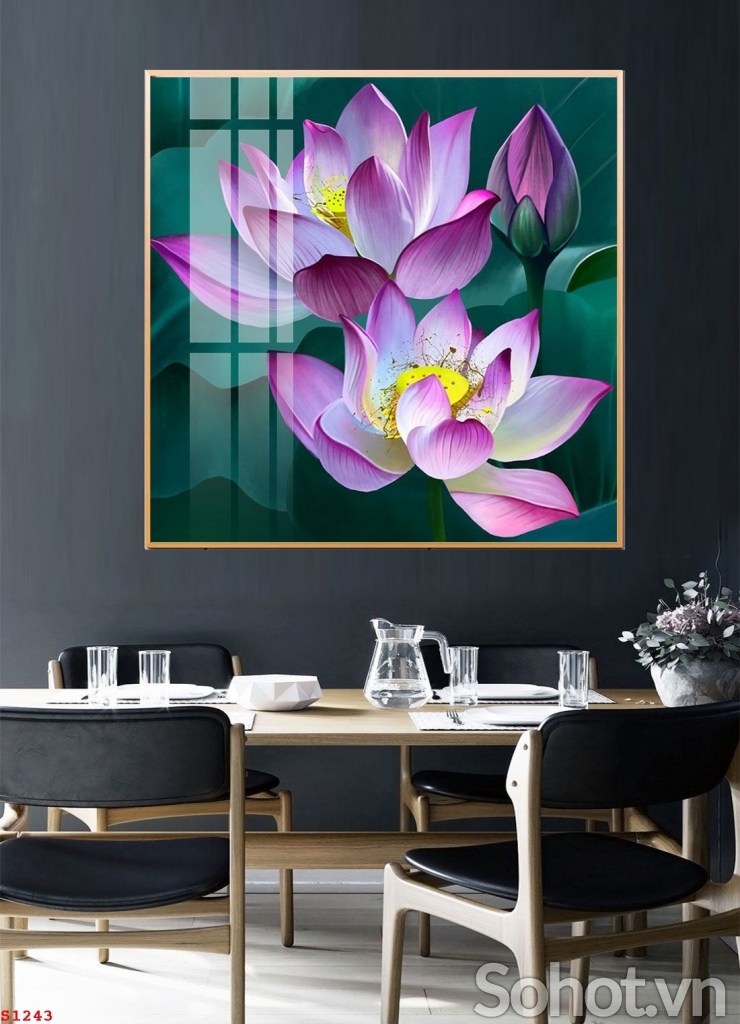 Tranh hoa sen phong thủy, gạch tranh hoa 3D đẹp ốp tường