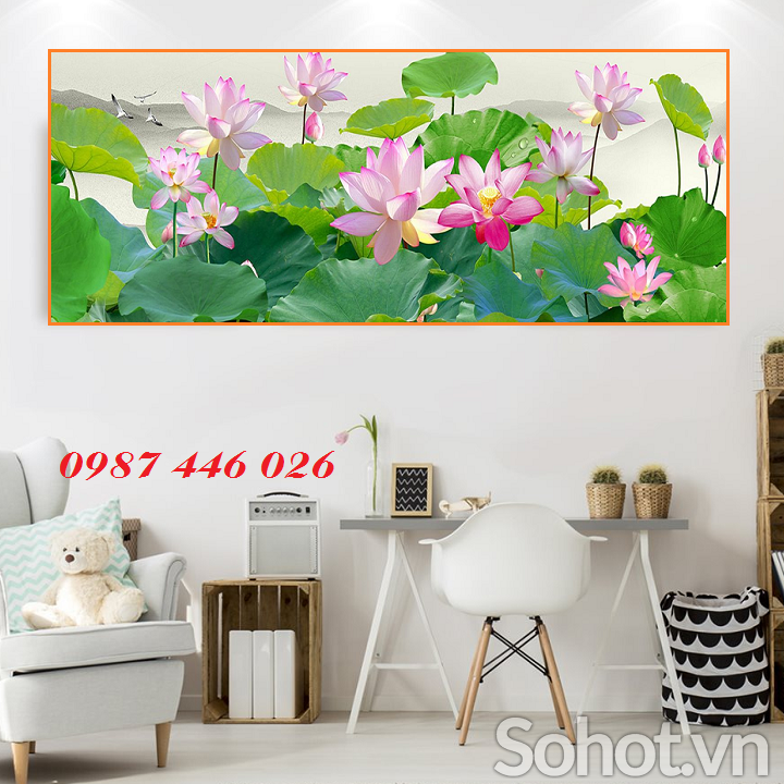 Gạch tranh hoa sen 3d óp tường HP9822