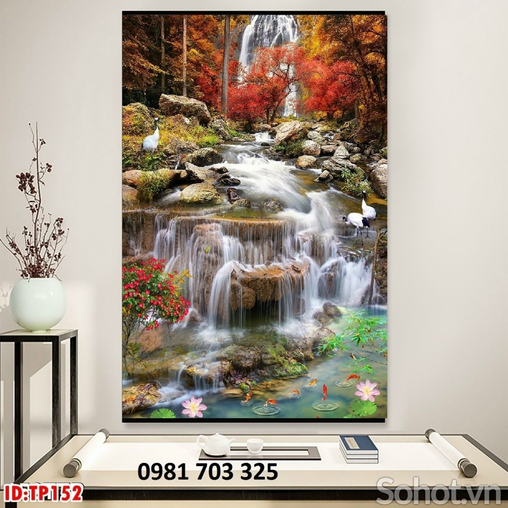 Tranh gạch phong cảnh thác nước 3D khổ đứng