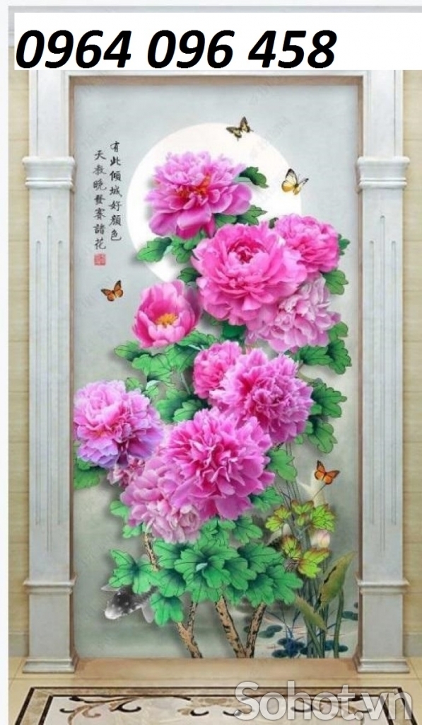 Tranh gạch ốp tường 3d hoa mẫu đơn - 433CCC