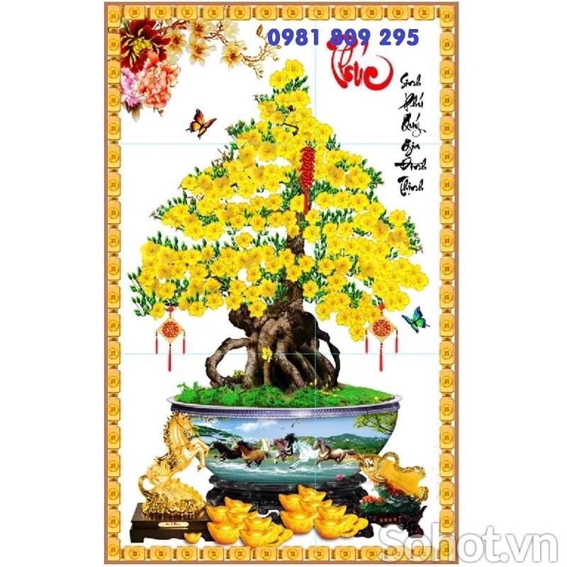 Tranh gạch mai vàng 3d trang trí tường hp9855